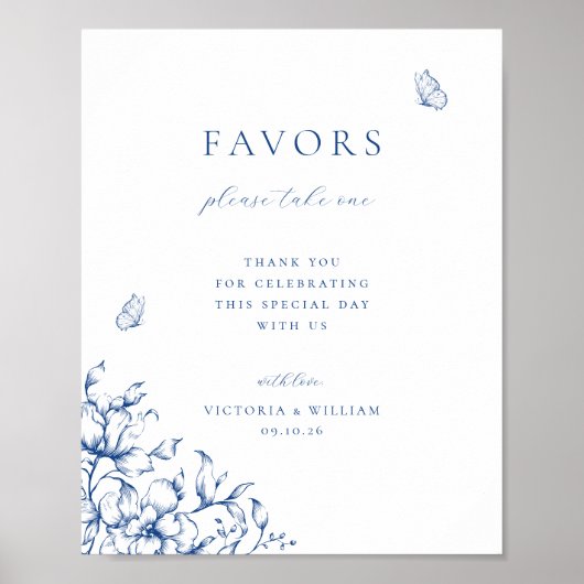 Blue Floral Gastgeschenk Hochzeit Sign Poster (Vorne)