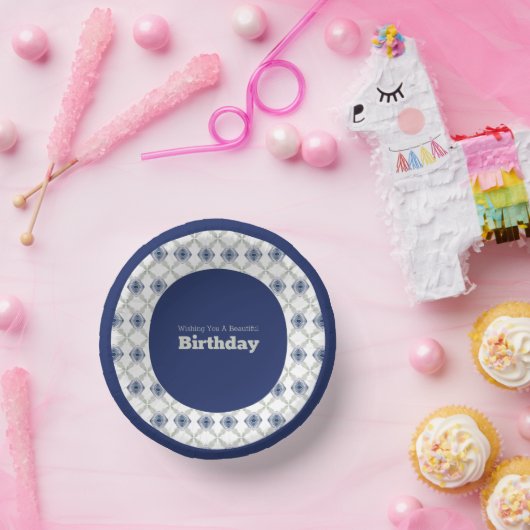 Blue Floral Gemustert Paper Bowl Pappteller (Party)