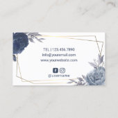 Blue Floral Geometric Gold Frame Beauty Salon Visitenkarte (Rückseite)