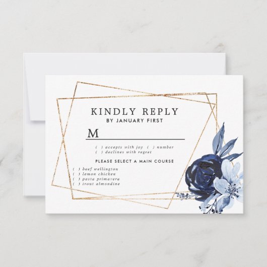 Blue Floral Geometric Response Card RSVP Karte (Vorderseite)