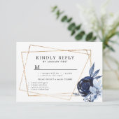 Blue Floral Geometric Response Card RSVP Karte (Stehend Vorderseite)