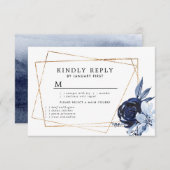 Blue Floral Geometric Response Card RSVP Karte (Vorne/Hinten)