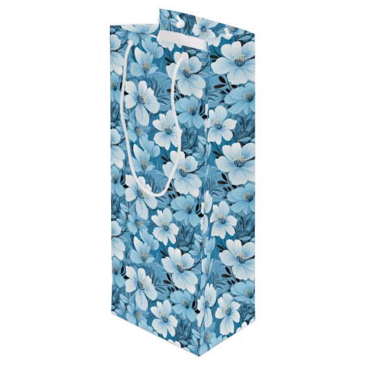 Blue Floral Gift Bag Geschenktüte Für Weinflaschen (Rückseite Schrägansicht)