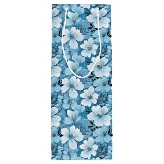 Blue Floral Gift Bag Geschenktüte Für Weinflaschen (Rückseite)