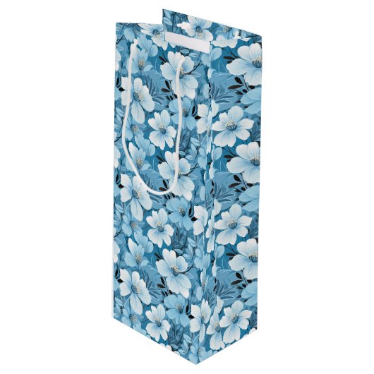 Blue Floral Gift Bag Geschenktüte Für Weinflaschen (Vorderseite Schrägansicht)