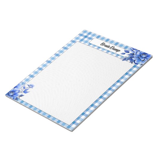 Blue Floral Gingham_ Brain Dump Notizblock (angewinkelt)