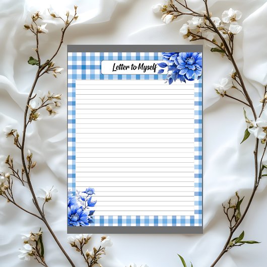 Blue Floral Gingham _ Brief an mich Notizblock
