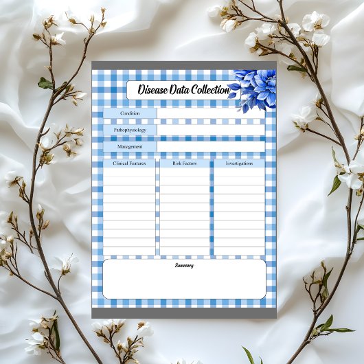 Blue Floral Gingham _ Disease Data Collection Notizblock