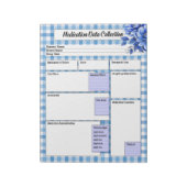 Blue Floral Gingham _ Erhebung von Arzneimitteldat Notizblock (Rotiert)
