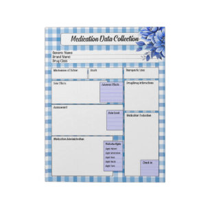 Blue Floral Gingham _ Erhebung von Arzneimitteldat Notizblock