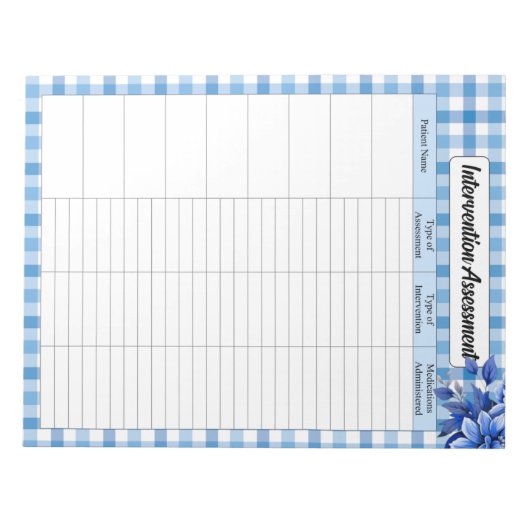 Blue Floral Gingham — Interventionsbewertung Notizblock (Vorderseite)