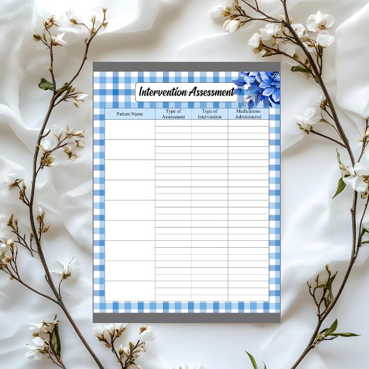 Blue Floral Gingham — Interventionsbewertung Notizblock