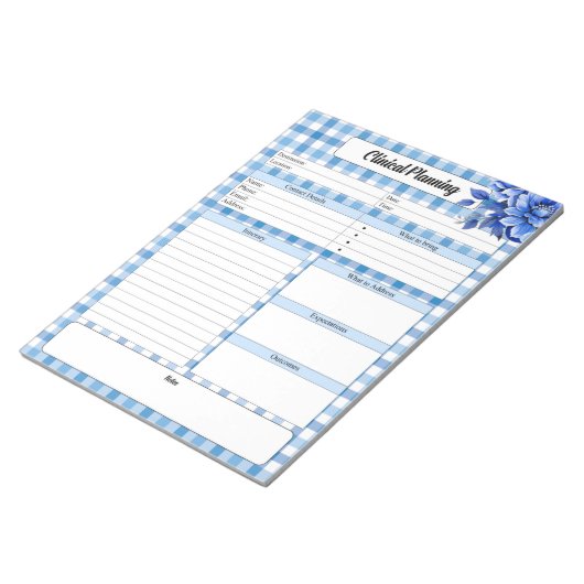 Blue Floral Gingham _ Klinische Planung Notizblock (angewinkelt)