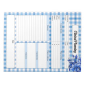 Blue Floral Gingham _ Klinische Planung Notizblock (Vorderseite)