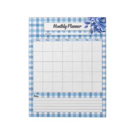 Blue Floral Gingham _ Monatlicher Planet Notizblock