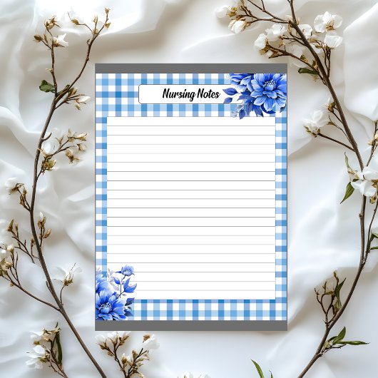 Blue Floral Gingham_ Nährwertangaben Notizblock