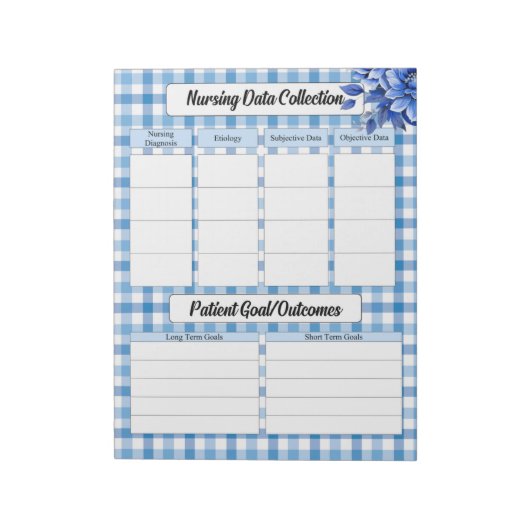 Blue Floral Gingham_ Pflege von Daten Notizblock (Rotiert)