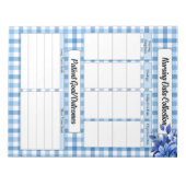 Blue Floral Gingham_ Pflege von Daten Notizblock (Vorderseite)