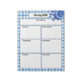 Blue Floral Gingham_ Pflegefähigkeiten Notizblock (Rotiert)