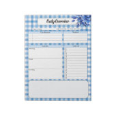 Blue Floral Gingham_ Tägliche Übersicht Notizblock (Rotiert)