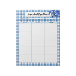 Blue Floral Gingham _ Wichtige Gleichungen Notizblock