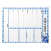 Blue Floral Gingham_ Woche auf einen Blick Notizblock (Vorderseite)