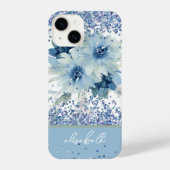 Blue Floral Glitzer Benutzerdefinierter Personalis iPhone Hülle (Rückseite)