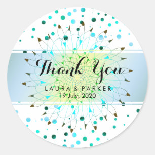 Blue Floral Glitzer Vielen Dank Wedding Confetti Runder Aufkleber