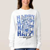 Blue Floral Glitzern Osterfest Bunny Coquette Sweatshirt (Vorderseite)