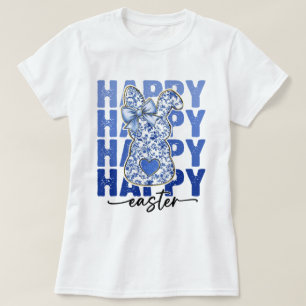 Blue Floral Glitzern Osterfest Bunny Coquette T-Shirt