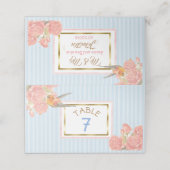 Blue Floral Gold Bird Hochzeitsfeier Tischnummer Platzkarte (Außenseite Aufgefaltet)