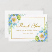 Blue Floral Gold Brautparty Vielen Dank G Einladung (Vorne/Hinten)