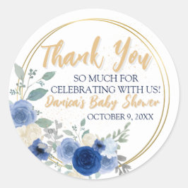 Blue Floral & Gold Classic RounSticker Classic Rou Runder Aufkleber