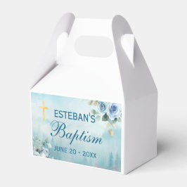 Blue Floral Gold Cross Christening Box Geschenkschachtel