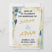 Blue Floral Gold Elegant Wedding Invitation Set Einladung (Vorderseite)