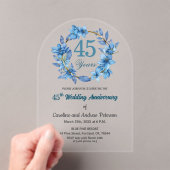 Blue Floral Gold Frame 45th Wedding Anniversary  Acryleinladungen (Insitu (Handheld))