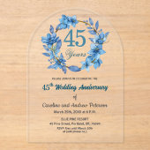  Blue Floral Gold Frame 45th Wedding Anniversary  Acryleinladungen (Vorderseite)