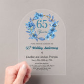  Blue Floral Gold Frame 65th Wedding Anniversary  Acryleinladungen (Insitu (Handheld))