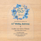  Blue Floral Gold Frame 65th Wedding Anniversary  Acryleinladungen (Vorderseite)