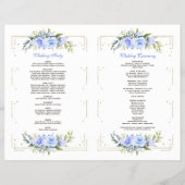 Blue Floral Gold Glitzer Frame Wedding Program Flyer (Hinten)