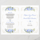 Blue Floral Gold Glitzer Frame Wedding Program Flyer (Vorne)