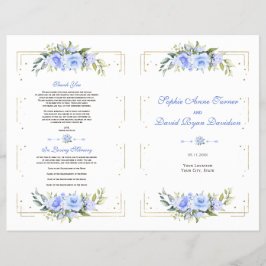 Blue Floral Gold Glitzer Frame Wedding Program Flyer