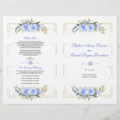 Blue Floral Gold Glitzer Frame Wedding Program Flyer (Vorne)
