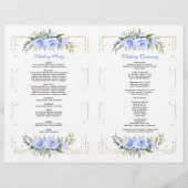 Blue Floral Gold Glitzer Frame Wedding Program Flyer (Hinten)
