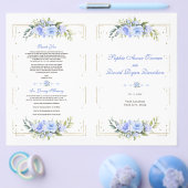 Blue Floral Gold Glitzer Frame Wedding Program Flyer (Einzeln)
