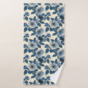 Blue Floral Gold Glitzer Japanisch Ukiyo-e Badehandtuch