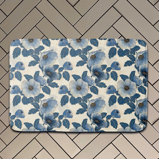 Blue Floral Gold Glitzer Japanisch Ukiyo-e Badematte