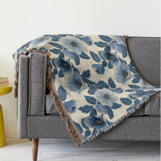 Blue Floral Gold Glitzer Japanisch Ukiyo-e Decke