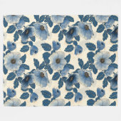 Blue Floral Gold Glitzer Japanisch Ukiyo-e Fleecedecke (Vorderseite (Horizontal))