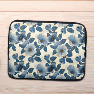 Blue Floral Gold Glitzer Japanisch Ukiyo-e Laptopschutzhülle